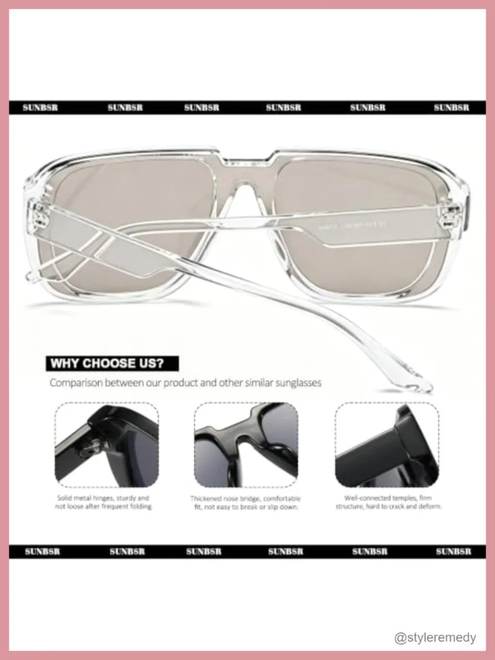 Oversized Square Sunglasses UV400 Protection Trendy 90s Unisex Shades